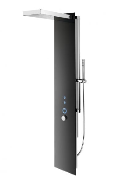 WimTec OCEAN P7 - Elektronisches Duschpaneel mit Thermostat für Netzbetrieb 12V , Glas schwarz