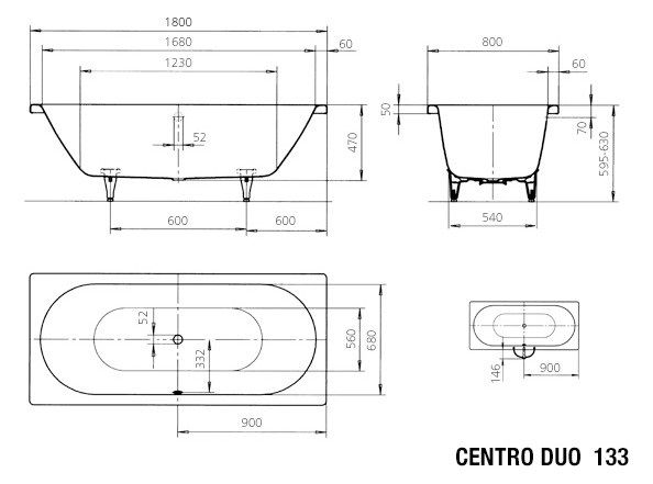 Kaldewei Centro Duo Rechteck Badewanne 180x80x46cm Mod.133