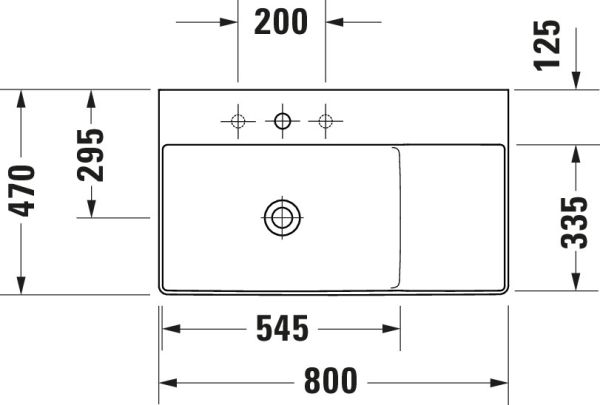 Duravit DuraSquare Waschtisch 80x47cm, ohne Hahnloch, WonderGliss, Becken links, geschliffen, weiß 23488000791