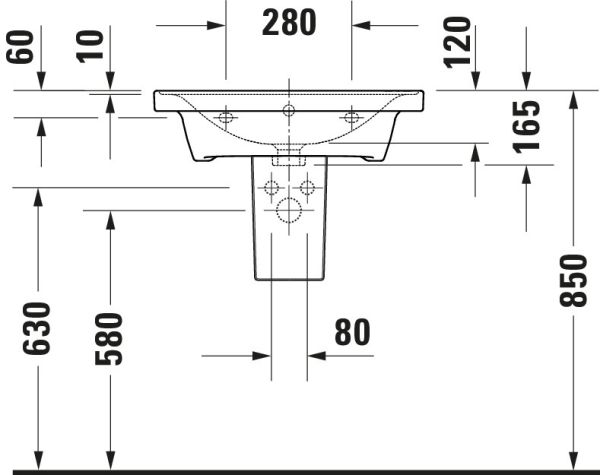 Duravit D-Neo Waschtisch rechteckig 60x48cm, mit Überlauf, ohne Hahnloch, weiß 2367600060
