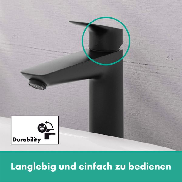Hansgrohe Logis Waschtischarmatur 190 mit Zugstangen-Ablaufgarnitur, schwarz matt