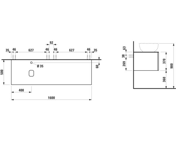 Laufen IL BAGNO ALESSI One Schubladenelement 1600, Ausschnitt links mit HL, zu WT H818974
