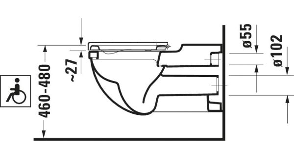 Duravit Starck 3 Wand-WC 70x36cm, oval, barrierefreie Ausführung, weiß