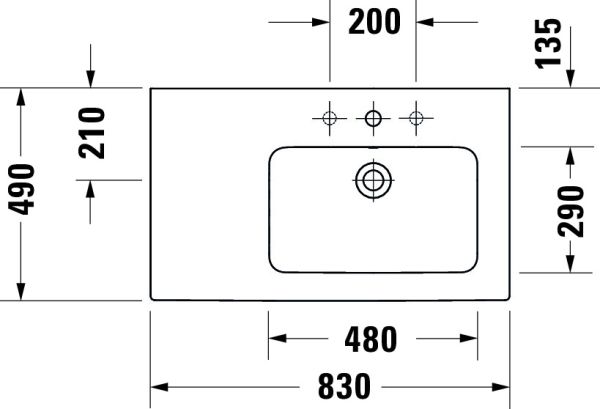 Duravit ME by Starck Waschtisch 83x49cm, 1 Hahnloch, Becken rechts, WonderGliss, weiß 23468300001