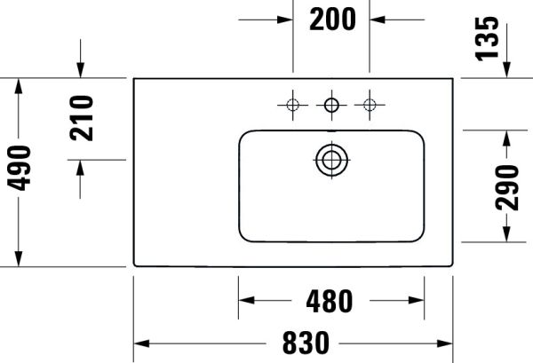 Duravit ME by Starck Waschtisch 83x49cm, 1 Hahnloch, mit Überlauf, Becken rechts, weiß 2346830000