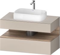 Duravit Qatego Unterschrank für Aufsatzbecken 100x55cm in taupe matt, mit offenem Fach in eiche marmoriert QA4731