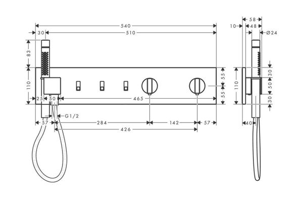 Axor ShowerComposition Thermostatmodul 540/110 Unterputz für 3 Verbraucher, mit Stabhandbrause