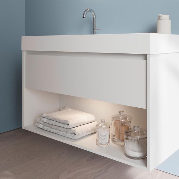 Burgbad Devio Mineralguss-Waschtisch 80cm mit Unterschrank, 1 Auszug & offenem Fach