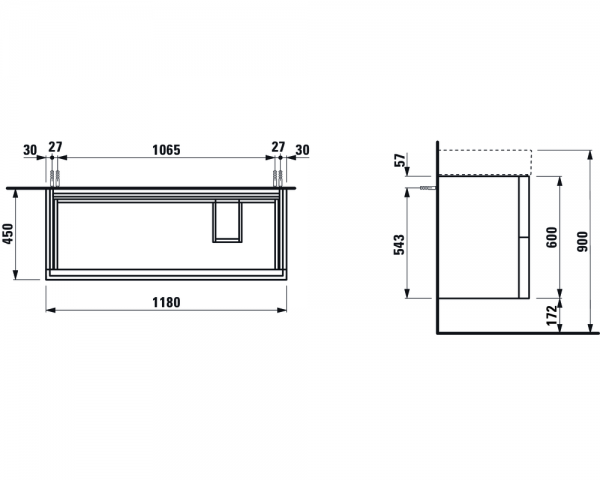 Kartell by Laufen Waschtischunterbau 118cm, 2 Schubladen, Ablage links