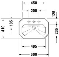 Vorschau: Duravit Serie 1930 Waschtisch oktogonal 60x41cm, mit Überlauf, mit Hahnloch, weiß 0438600000