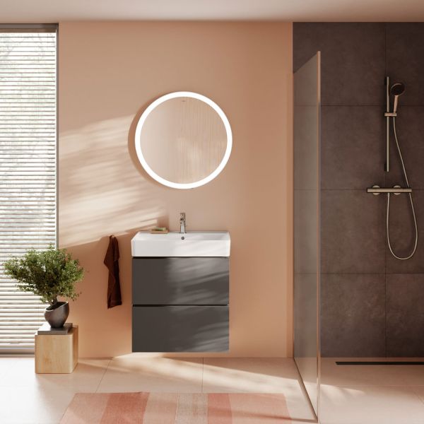 hansgrohe Xilesa E Waschtischunterschrank 63cm, 2 Schubkästen mit Grifffuge schiefergrau matt