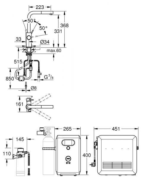 Grohe Blue Professional L-Auslauf Set, herausziehbar, Filterfunktion & Sprudelfunktion