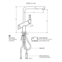 Vorschau: WimTec PUREA K4 HyPlus Küchenarmatur 230V, Freispül-Automatik Netzbetrieb, chrom