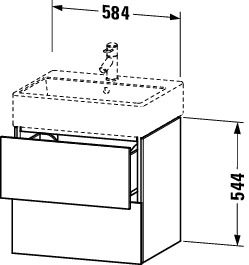 Duravit L-Cube Waschtischunterschrank wandhängend 58x46cm mit 2 Schubladen für Vero Air 235060, techn. Zeichnung