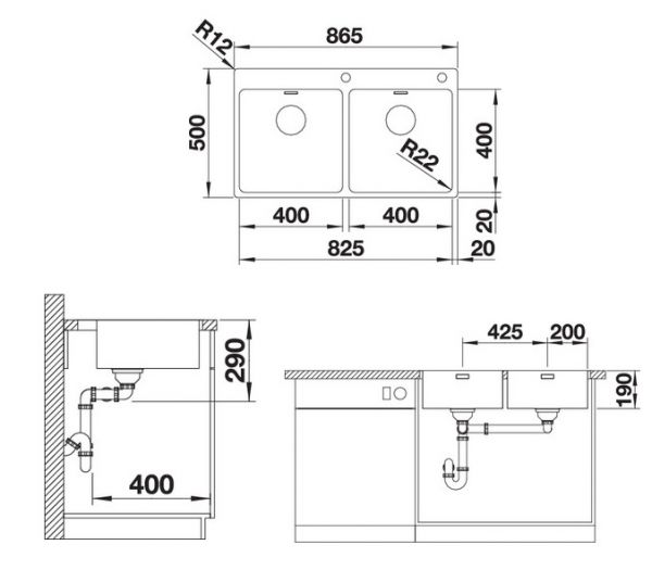 Blanco Andano 400/400-IF/A Edelstahlspüle mit Ablauffernbedienung, edelstahl seidenglanz