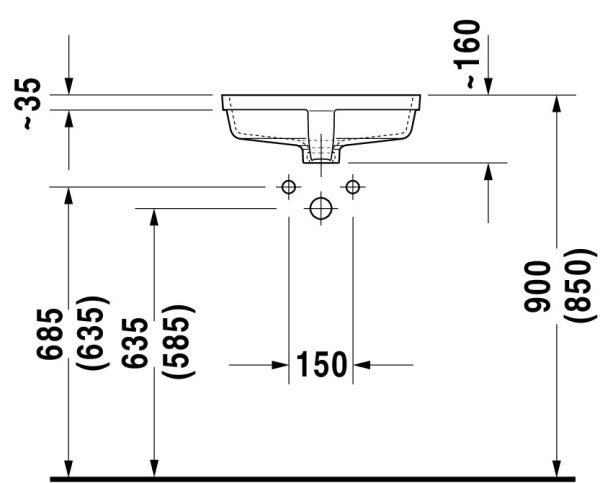 Duravit Vero Unterbauwaschtisch rechteckig 46,5x31,5cm, mit Überlauf, ohne Hahnloch, weiß 0330430000