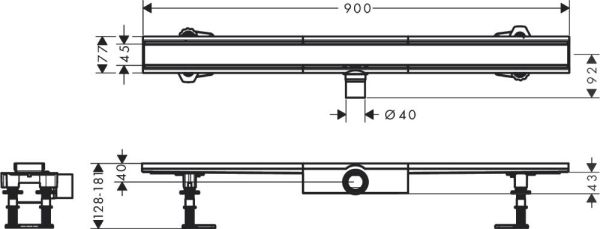 Hansgrohe RainDrain Compact Komplettset Duschrinne 90cm für flache Installation, edelstahl gebürstet 56168800