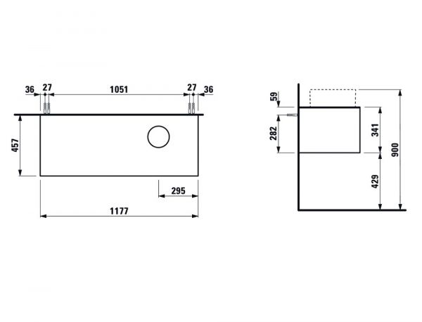 Laufen Sonar Schubladenelement mit Push&Pull Funktion, rechts, Breite 117,5cm H40542303414211