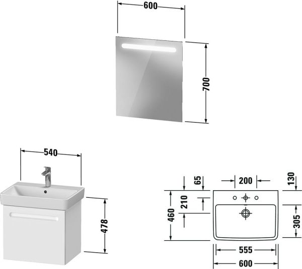 Duravit No.1 Badmöbel-Set 60cm mit Waschtisch und Spiegel