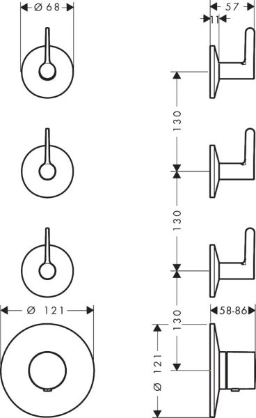 AXOR One Thermostatmodul Unterputz für 3 Verbraucher mit Hebelgriffen