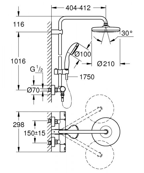 Grohe Vitalio Start 210 Duschsystem mit Thermostatbatterie für die Wandmontage, chrom_26814001_2