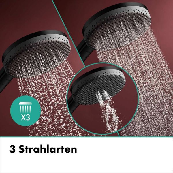 hansgrohe Raindance Alive Select S Duschkopf 125 3 Strahlarten, schwarz matt