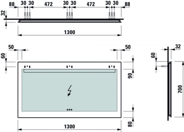 Laufen Leelo Spiegel mit integrierter horizontaler LED-Beleuchtung Farbtemperaturwechsel, 130x70cm