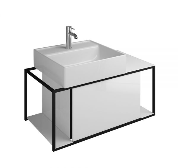 Burgbad Junit Badmöbel-Set 90cm, Leuchtspiegel, Aufsatzwaschtisch und WT-Unterschrank