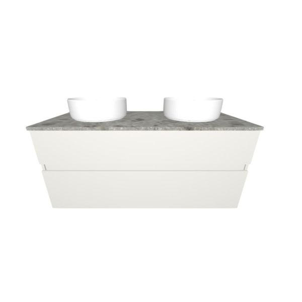 Burgbad Sys30 Unterschrank 120cm mit 2 Aufsatzbecken, weiß matt / Terazzo Dekor