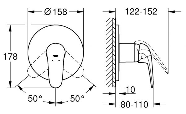 Grohe Eurostyle Einhand-Brausebatterie, geschlossener Hebelgriff, chrom