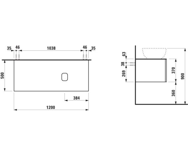Laufen IL BAGNO ALESSI One Schubladenelement 1200, Ausschnitt rechts, zu Waschtisch H818974