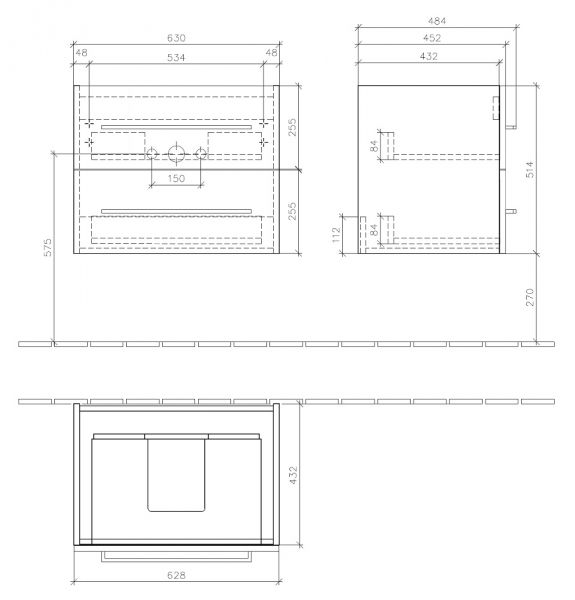 Villeroy&Boch Avento Waschtischunterschrank 63cm, 2 Auszüge