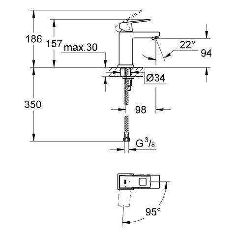 Grohe Eurocube Einhand-Waschtischbatterie, ES-Funktion, Mittelstellung kalt, wassersparend, chrom