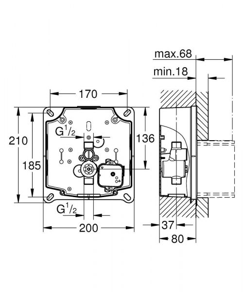 Grohe Urinal-Rohbauset Rapido U für manuelle Betätigung oder Tectron IR Elektr. 6V/230V