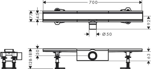 Hansgrohe RainDrain Compact Komplettset Duschrinne für Standardinstallation, 70cm 56176800