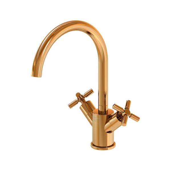 Steinberg Serie 250 Waschtisch-Zweigriffarmatur mit Ablaufgarnitur, rosé gold250_1500_RG_