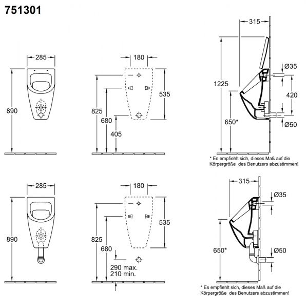 Villeroy&Boch Avento Absaug-Urinal, weiß 75130101