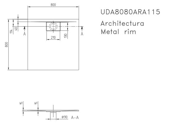 Villeroy&Boch Architectura MetalRim Duschwanne inkl. Antirutsch (Vilbogrip),80x80cm, weiß UDA8080ARA115GV-01