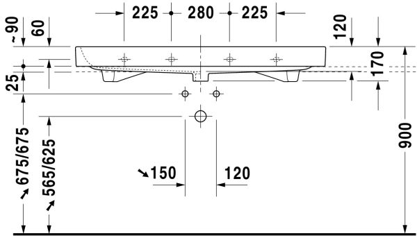 Duravit Happy D.2 Waschtisch rechteckig 120x50,5cm, mit Hahnloch und Überlauf, geschliffen, weiß 2318120027