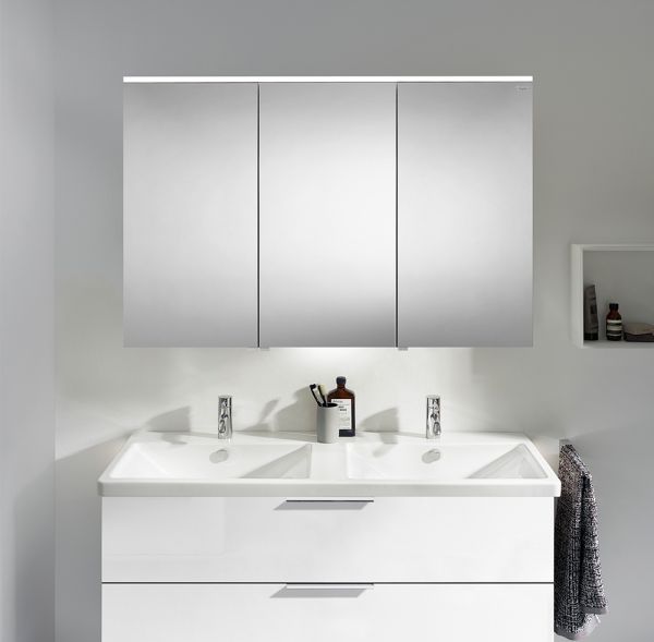 Burgbad Eqio Spiegelschrank mit horizontaler LED-Beleuchtung und Waschtischbeleuchtung, weiß hochglanz, links SPGT120LF2009 1