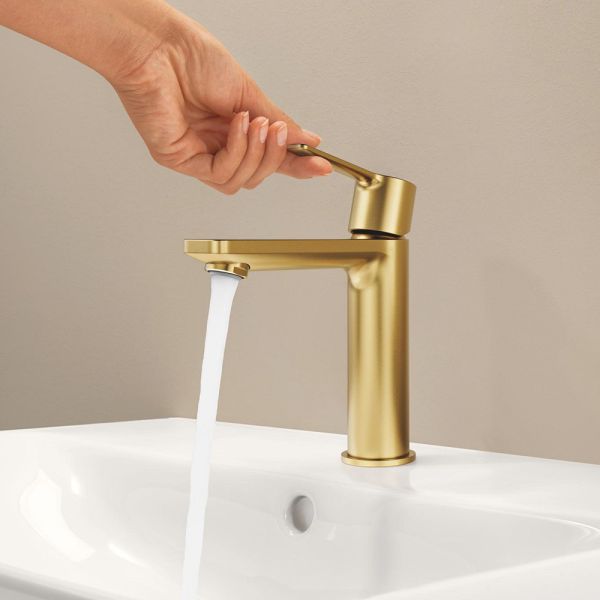 Grohe Lineare Waschtischbatterie S-Size, Push-open Ablaufgarnitur, cool sunrise gebürstet 23106GN1