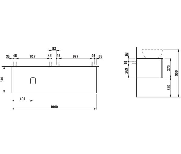 Laufen IL BAGNO ALESSI One Schubladenelement 1600, Ausschnitt links, zu WT H818974