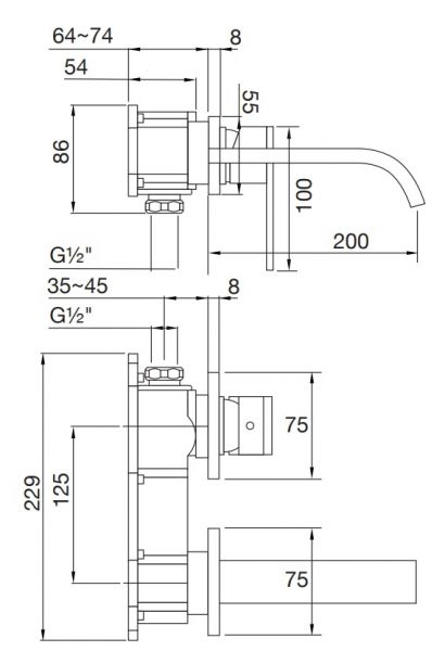 Steinberg Serie 135 Waschtisch-Wand-Einhebelmischer Fertigmontageset