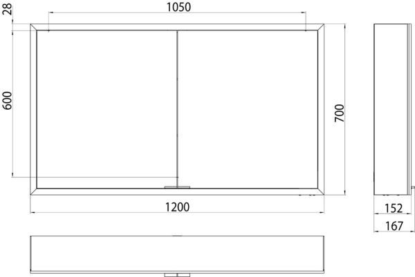 emco prime Facelift Lichtspiegelschrank 120cm mit 2 Türen, Aufputz 949706284 949713584 Zeichnung