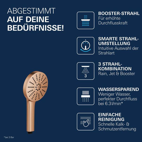 Grohe Vitalio Joy+ 120 Handbrause 6,3 l/min, 3 Strahlarten, warm sunset gebürstet