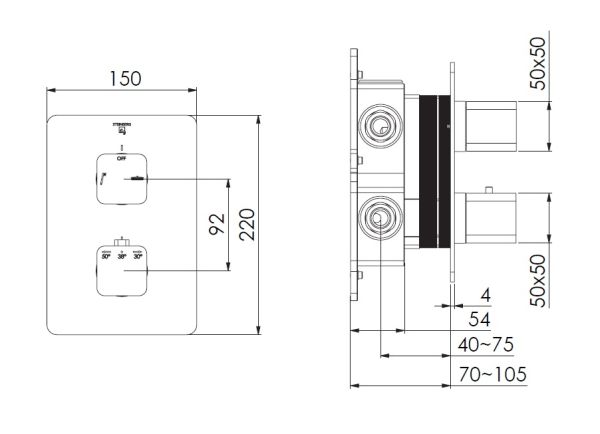 Steinberg Serie 230 Fertigmontageset für Unterputzthermostat mit 2-Wege Umsteller, chrom