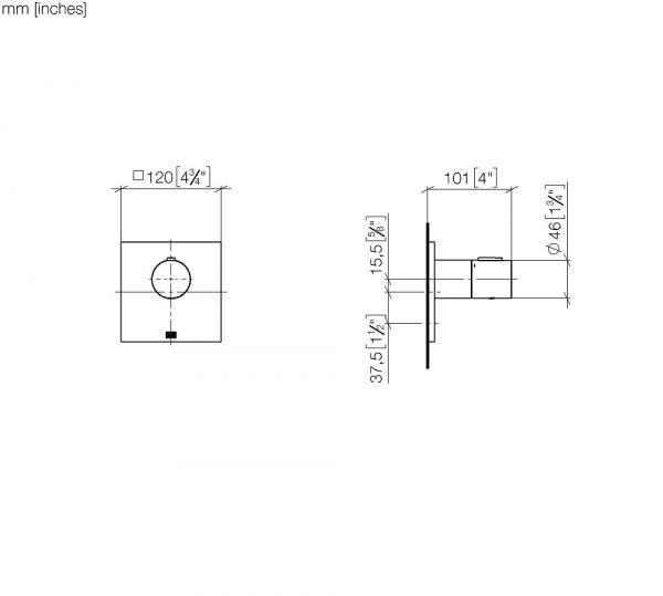 Dornbracht xTOOL UP-Thermostat ohne Mengenregulierung 3 4 Maßzeichnung