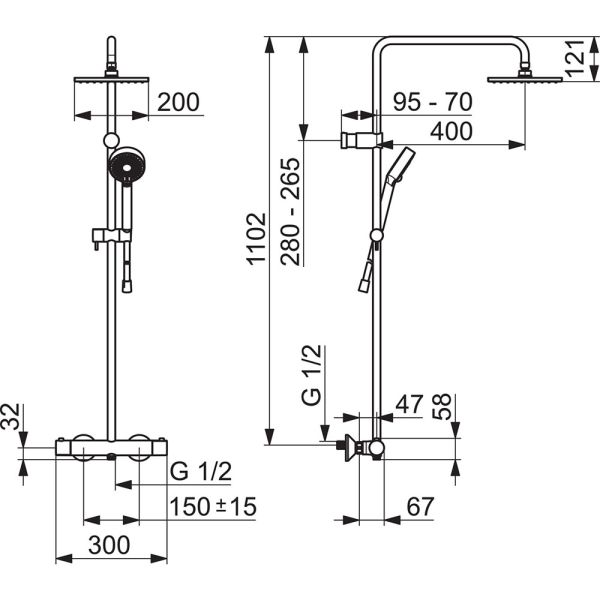 Hansa Hansaunita Duschsystem Brause-Thermostat-Batterie, Kopfbrause quadratisch, 110cm, chrom