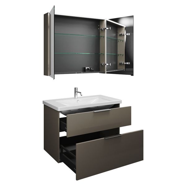 Burgbad Eqio Badmöbel-Set 93cm, Spiegelschrank, Keramik-Waschtisch und WT-Unterschrank
