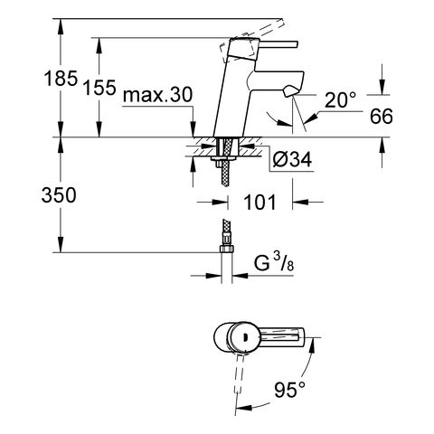 Grohe Concetto Einhand-Waschtischbatterie,ES-Funktion, glatter Körper, S-Size, chrom